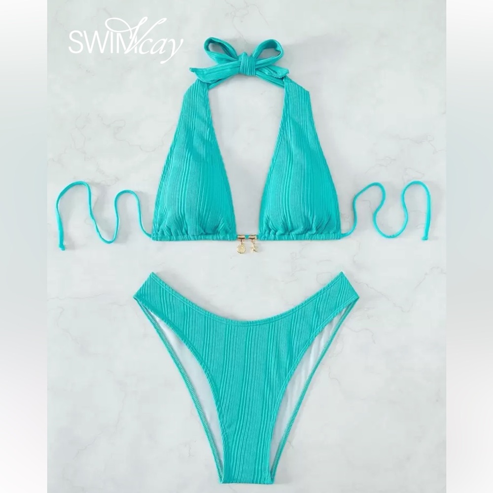 Aqua Blue Ribbed Bikini Set never worn